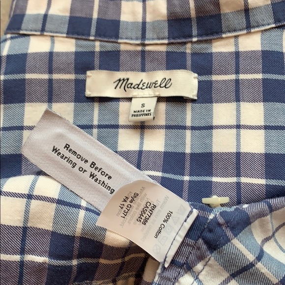 Madewell plaid open back baggy shoulder denim top - Picture 8 of 8